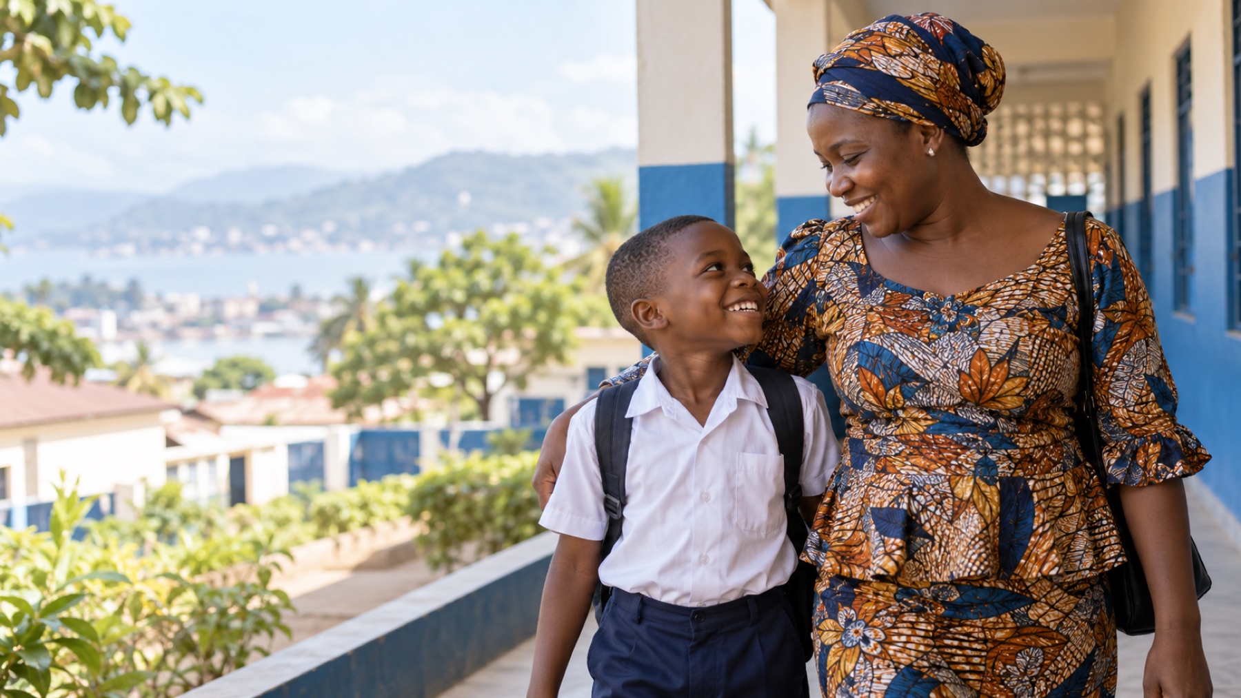 A parent and student together at school